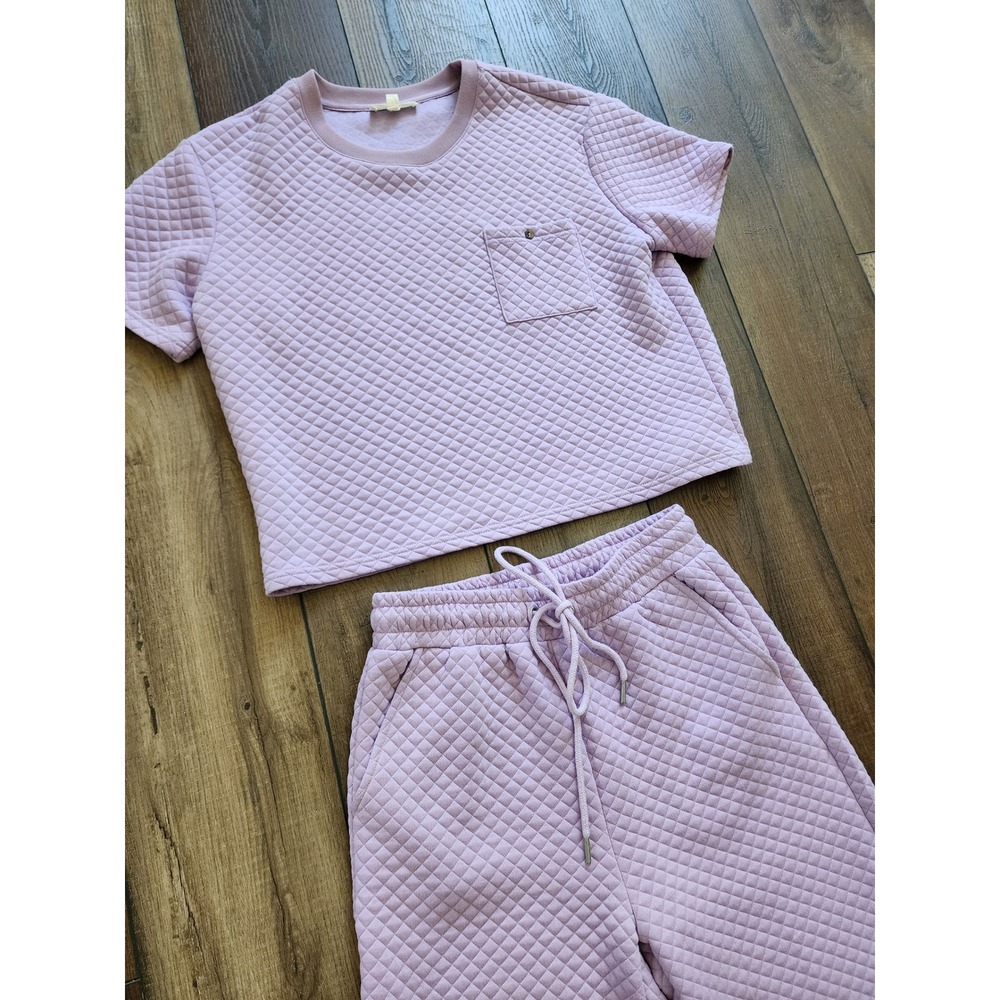 Boutique‎ Purple Quilted 2-Piece Lounge Set Wide Leg Pants/Top Small